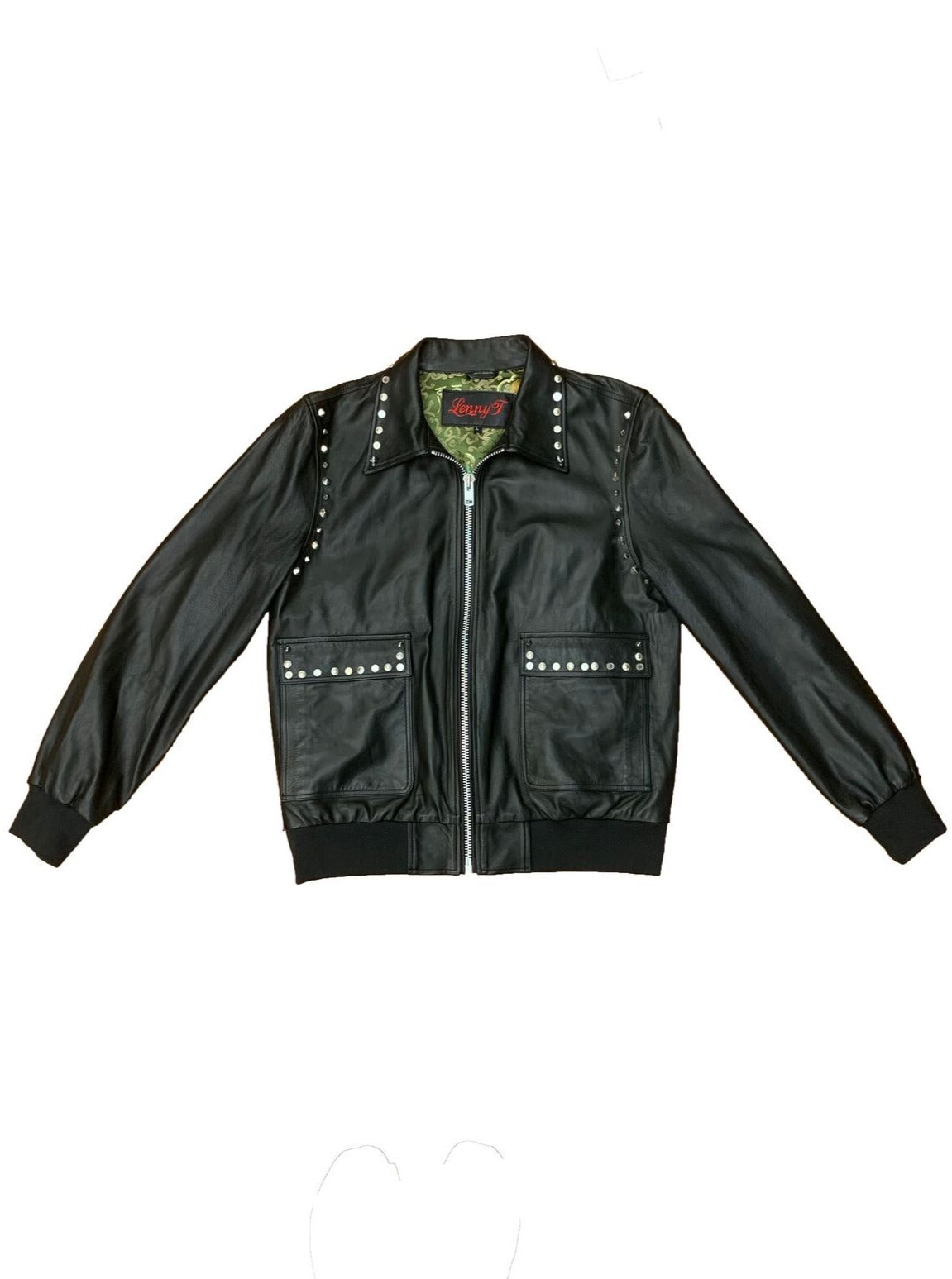 Studded Leather Bomber Jacket